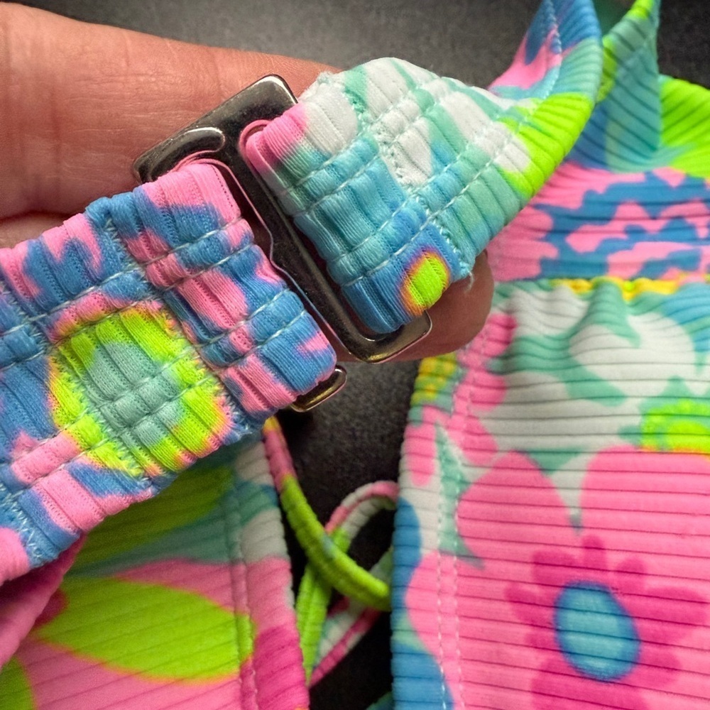 Xhilaration Swimsuit Floral Pink Blue Mint Green Bikini 2 Piece Swimsuit Sz M - Picture 8 of 11